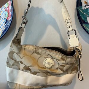 Coach Tan and Cream Shoulder Bag with Signature Monogram